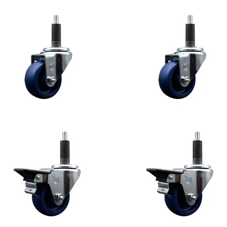 Service Caster 3'' Solid Poly Wheel Swivel 1'' Expanding Stem Caster Set 2 Brakes, 4PK SCC-EX20S314-SPUS-2-PLB-2-1
